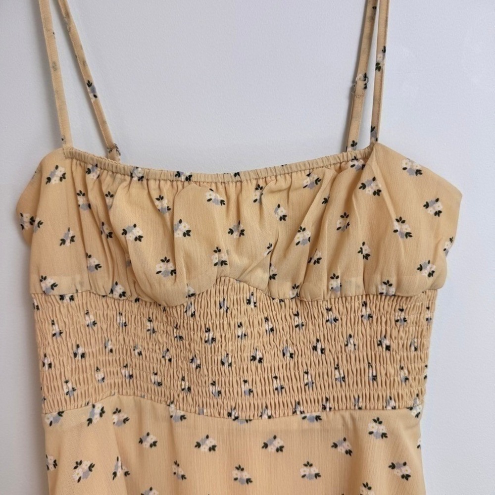 Princess Polly Ditsy Floral Babydoll Mini Dress 4 Butter Yellow Flowy Coquette - Picture 3 of 11